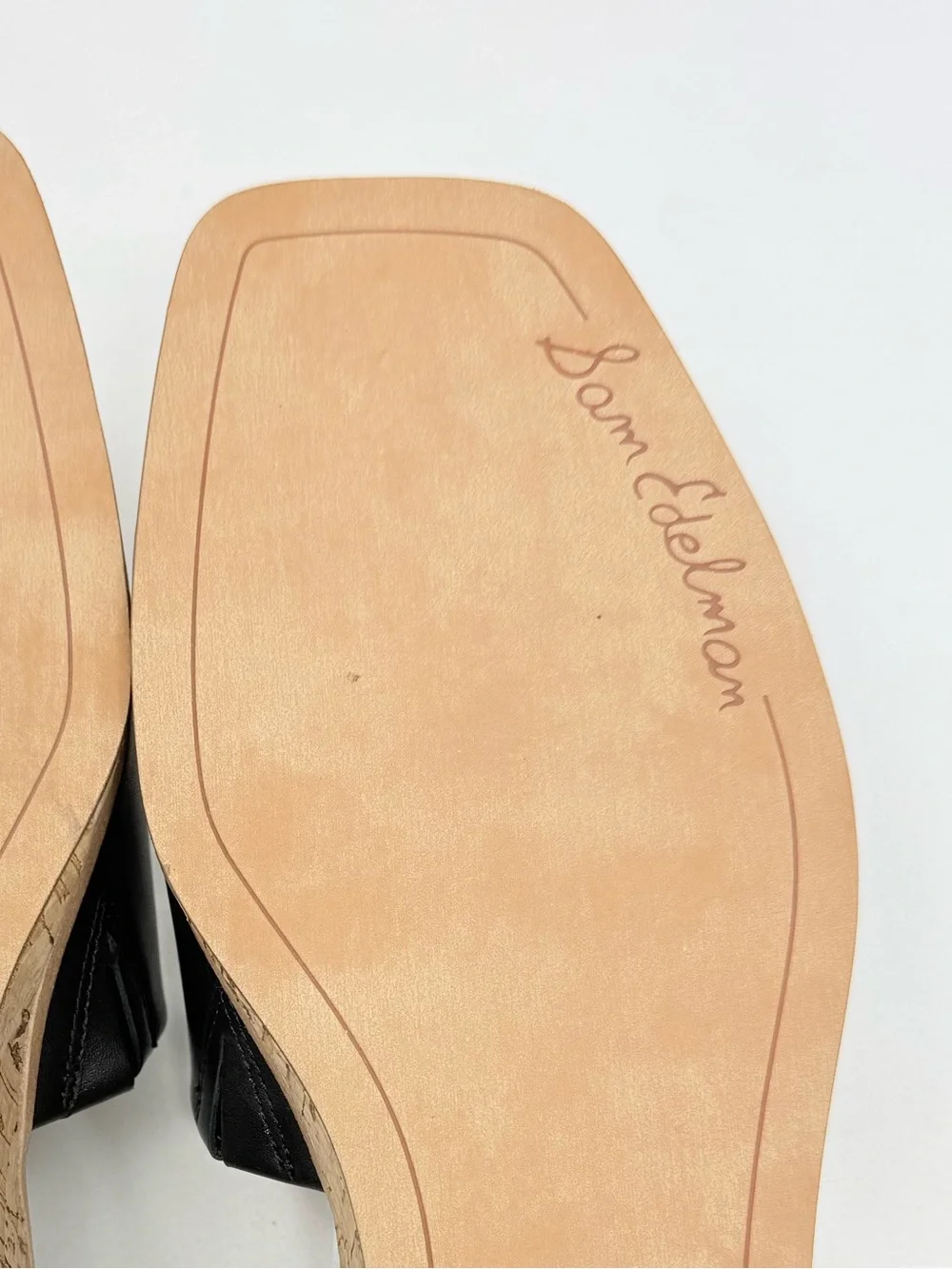 Sam Edelman VALERY Black Leather Padded Footbed Cork Wedge Slide Sandals